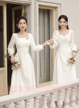 白色伴娘服夏季2025新款气质结婚领证订婚高级感小礼服平时可穿