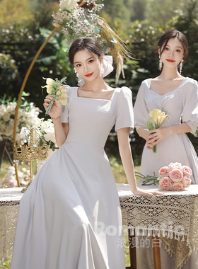 灰色姐妹团伴娘服长款2025新款晚礼服学生毕业礼服连衣裙平时可穿