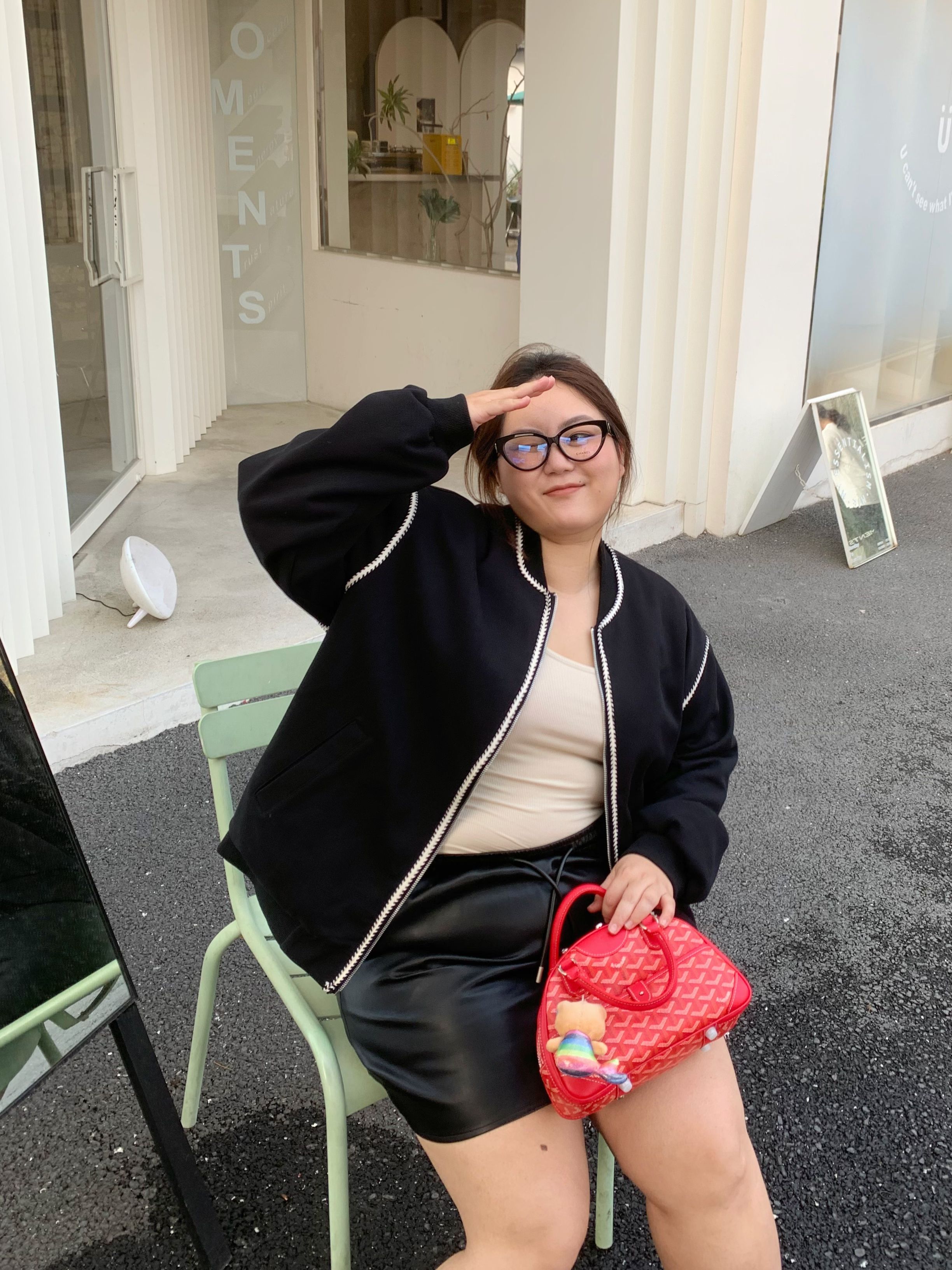 onepang“不简单”黑白撞色手缝香风外套夹克短拉链外套上衣大码