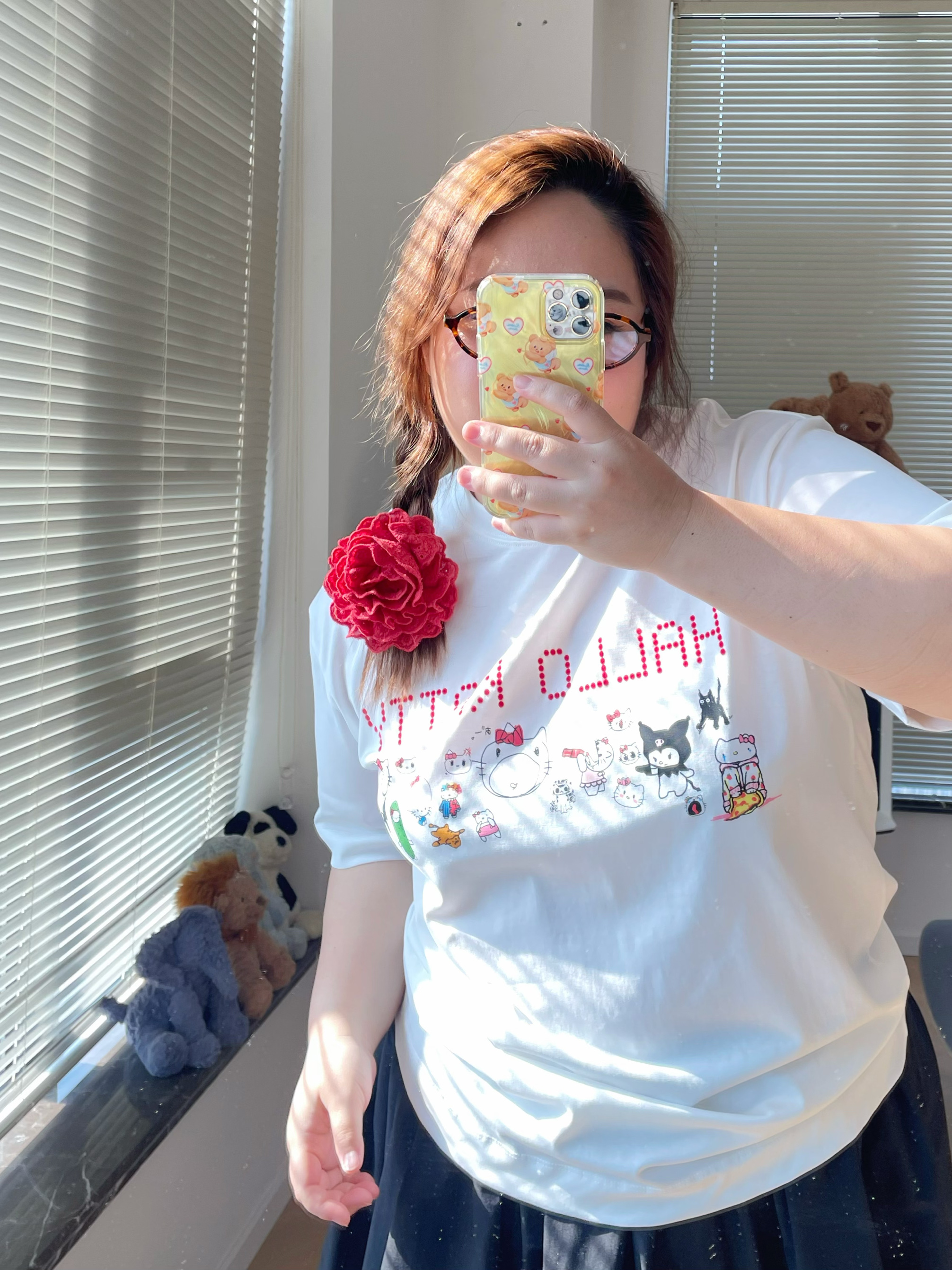 Onepang黑白双色H*Kitty大码T恤短袖清清爽爽夏日俏皮显瘦棉短袖