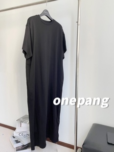 onepang懒人裙休闲运动风短袖T恤连衣裙宽松显瘦直筒卷边大码女装