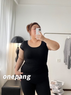 200斤 女装 onepang紧身u领打底短袖 毛衣大衣内搭弹力巨大舒服大码