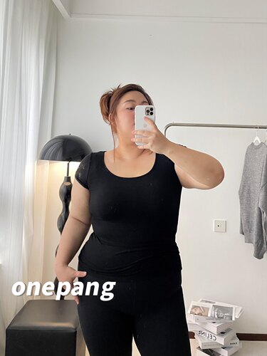 onepang紧身u领打底短袖毛衣大衣内搭弹力巨大舒服大码女装200斤
