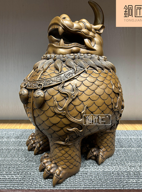铜匠仁紫铜天禄摆件铜瑞兽中式创意家用室内客厅办公室玄关摆设