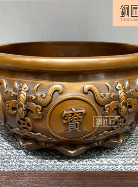 铜匠仁聚宝盆摆件实心客厅