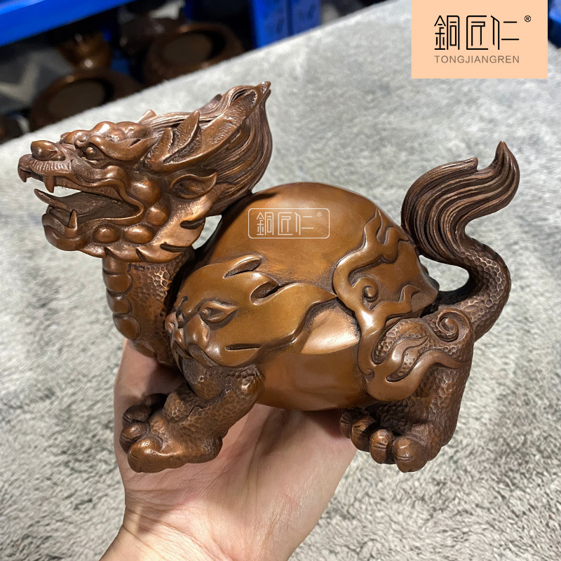 紫铜龙头龟摆件纯铜火焰龟摆设铜