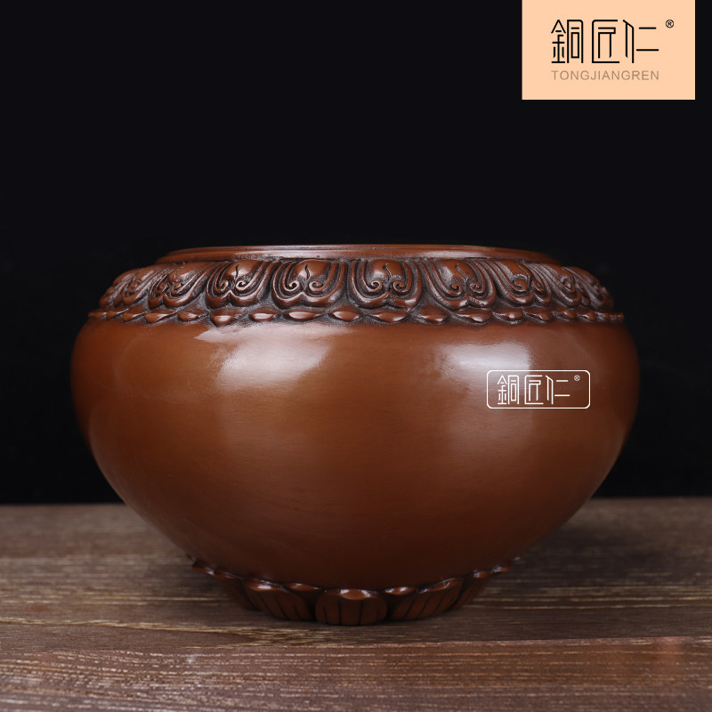 铜匠仁 紫铜莲瓣纹钵式炉摆件铜香薰炉中式客厅玄关办公室摆设