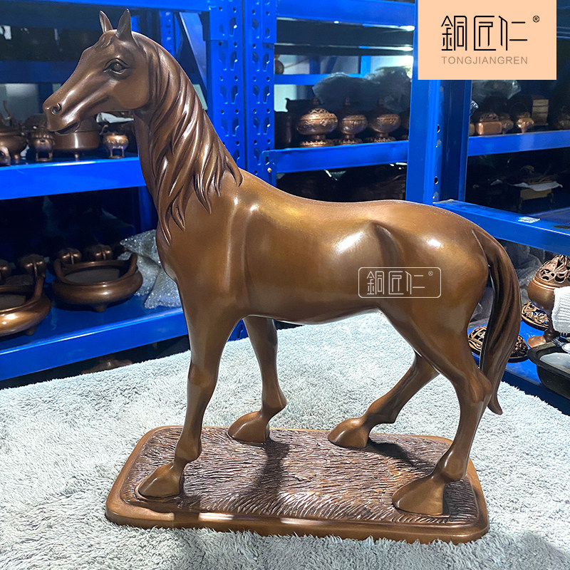 铜匠仁紫铜汗血宝马摆件铜马摆设马到成功生肖马办公室客厅玄关