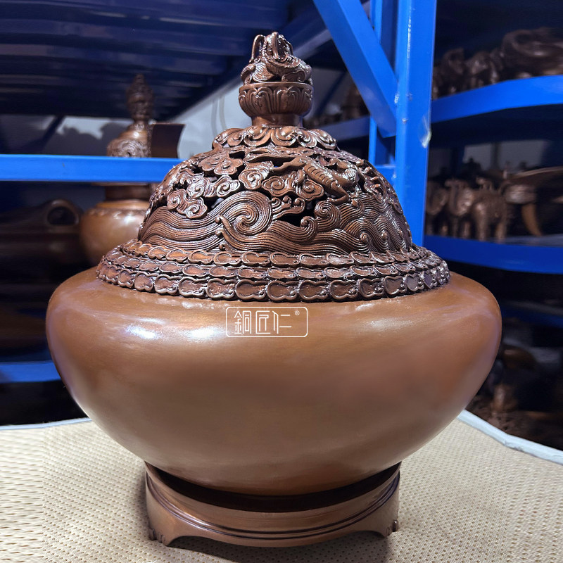 铜匠仁紫铜带底钵式炉摆件铜香炉摆设家用室内客厅玄关家居装饰