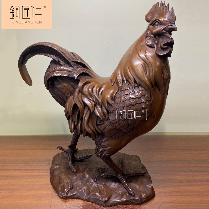 铜匠仁紫铜雄鸡起舞摆件铜大公鸡生肖鸡铜鸡摆设大吉大利装饰品
