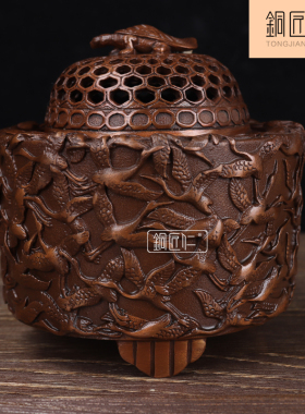 铜匠仁 紫铜千鹤香炉摆件铜熏香炉摆设家用室内客厅办公室香薰炉