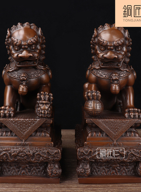 铜匠仁宫门狮摆件一对办公室