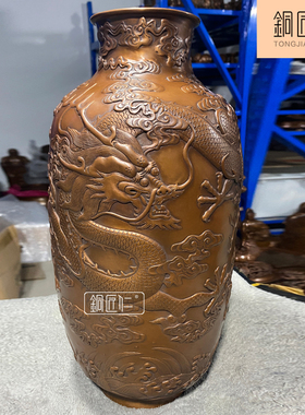 铜匠仁紫铜双龙花瓶摆件铜家居客厅装饰品创意摆设办公室工艺品