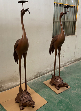 铜匠仁紫铜龙头龟鹤摆件铜龟鹤延年一对祝寿礼品落地仙鹤摆设