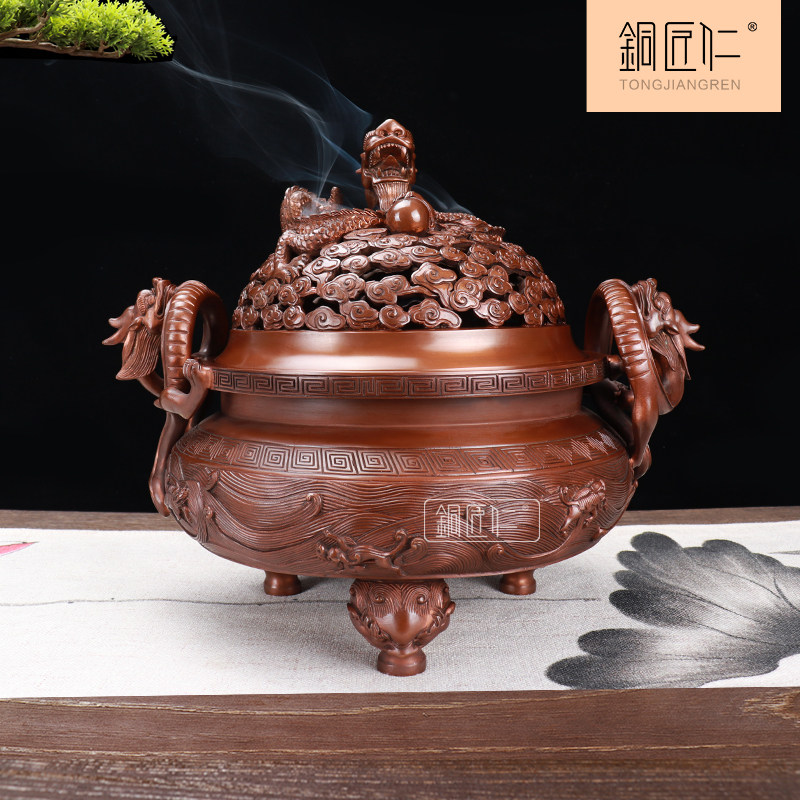 铜匠仁紫铜龙钮八宝炉铜仿古香薰炉檀香炉摆件供佛佛具精工錾刻
