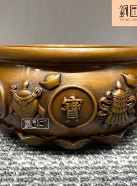 铜匠仁聚宝盆摆件实心客厅