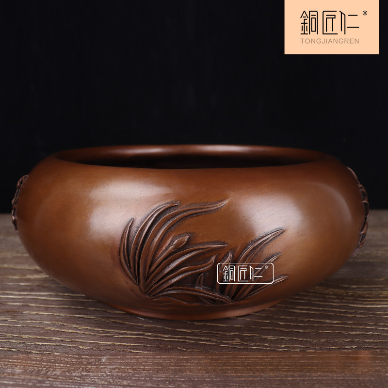 铜匠仁 紫铜梅兰竹菊水盂摆件铜中式家用客厅玄关办公室创意摆设