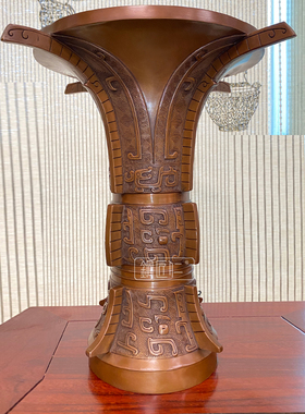 紫铜花觚摆件铜仿古花瓶家居客厅装饰品创意摆设办公室铜工艺品