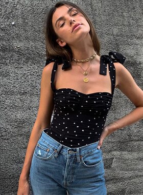 shemoda 不顾成本设计个性波点打揽仙女外穿吊带高弹修身百搭背心