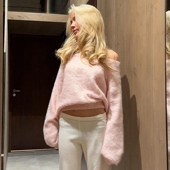 shemoda秋冬慵懒风宽松休闲软糯毛衣女 上衣 斜肩chic减龄针织长袖