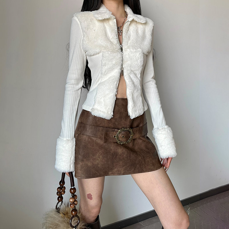 双向拉链毛毛拼接纯棉上衣