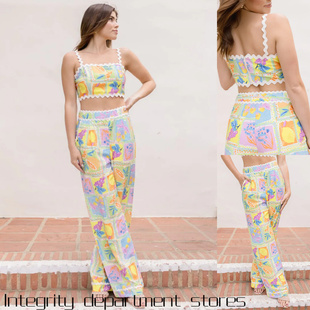 slim sexy fit satin Long dress独立站吊带背心印花长裤 printed