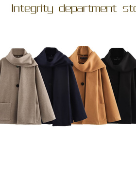 Casual coat, loose stand collar cotton jacket秋冬围巾牙口呢