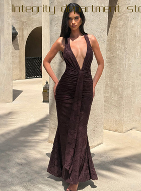 Deep V lace perspective sexy slim fit dress f性感深露背包臀