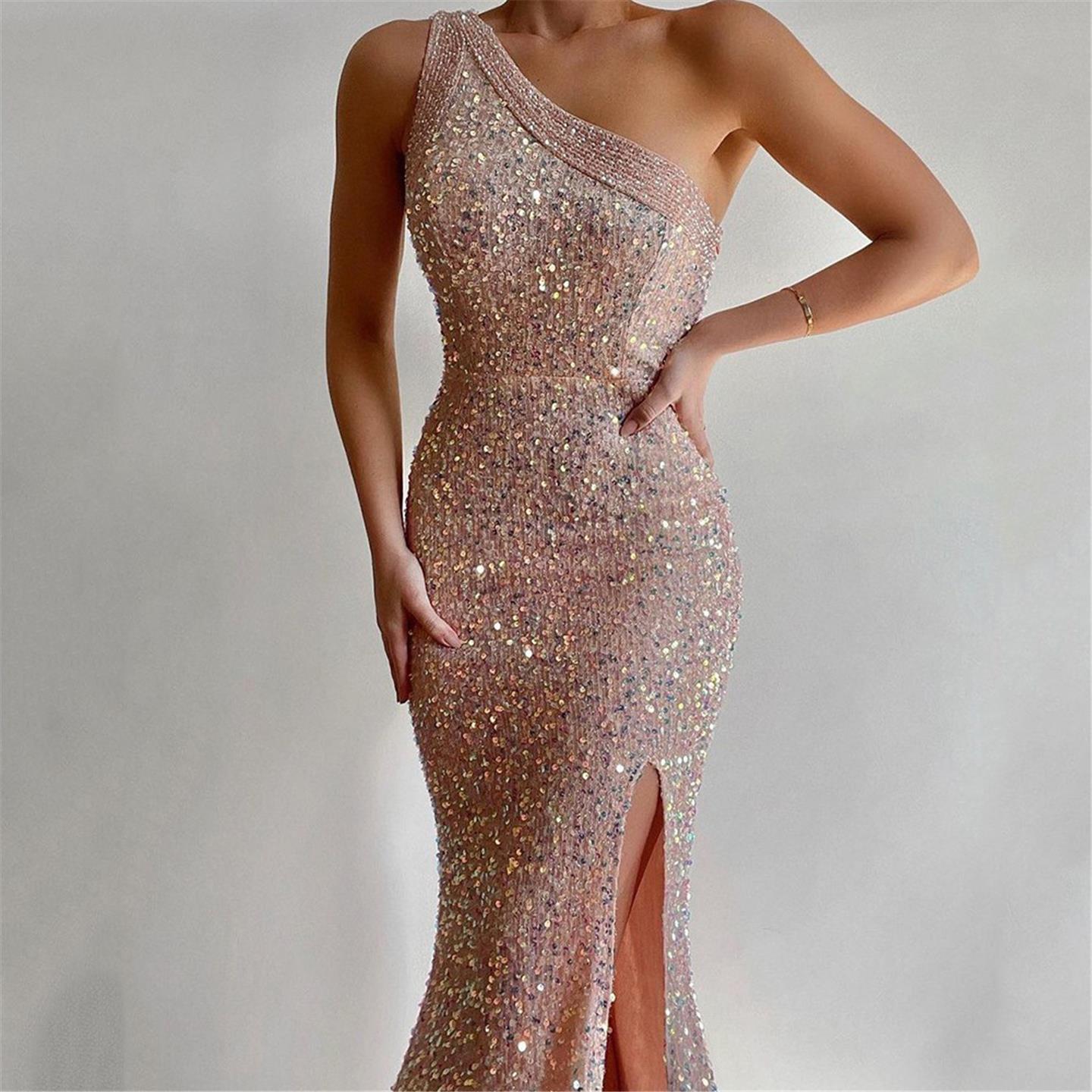 Round neck hollowed out lace slim sexy dress for women冬粉色