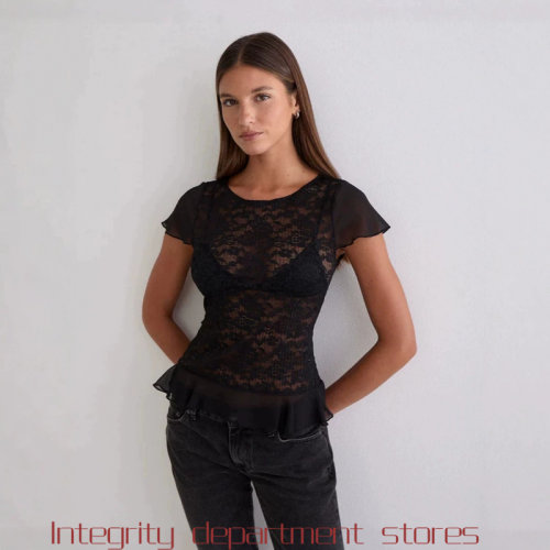 LaceT-shirtFittedCrewneckShort