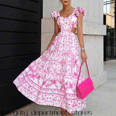 FloralPrintedBeltedRuffledPlac