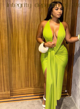 Printed sleeveless sexy suspender dress风修身纯色绑带包臀裙