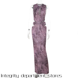 Lace Split Straps Sexy Dress印花镂空挂脖连衣裙长裙修身包臀裙