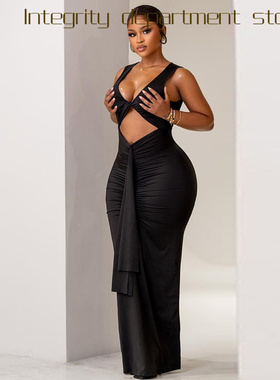 Printed sleeveless sexy suspender dress风个性纯色紧身显瘦绑