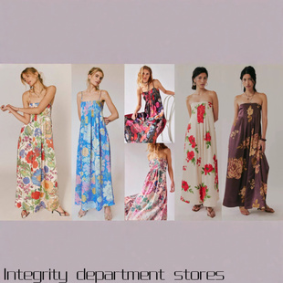 printed satin sexy fit dress年气质通勤吊带印花连衣 slim Long