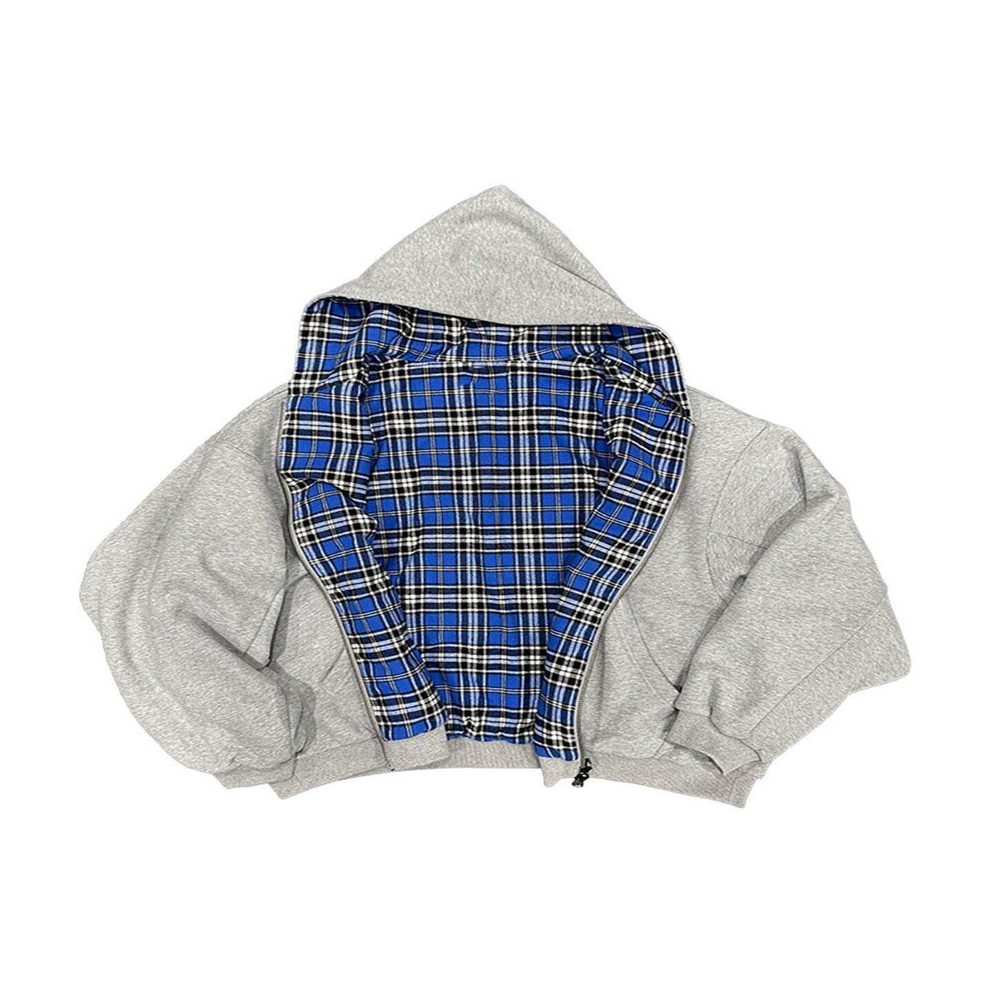 Printed hooded loose fit hoodie jacket拼接双面穿开衫卫衣男春