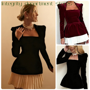 fit slim sexy hugging气质方领高级天 out hip hollowed Bubble
