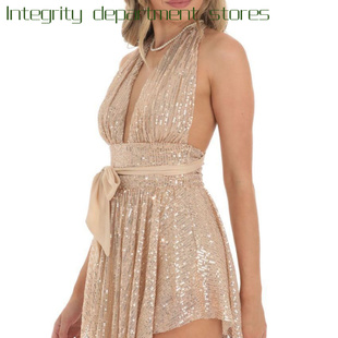 sequin deep dress性感吊带亮片蝴蝶结撞 tank top floral Sexy