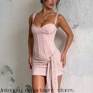 Sexy Straps Dress蕾丝飘带性感露背吊带连衣裙女包臀 Split Lace