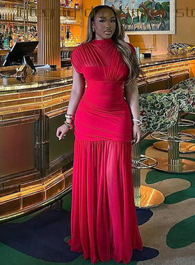 Printed sleeveless sexy suspender dress风气质修身纯色拼接包