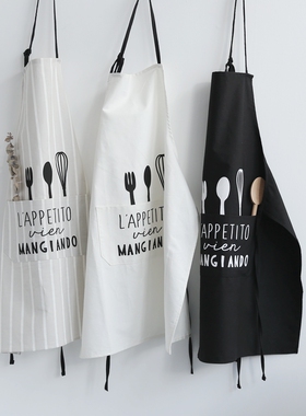 网红款围裙薄款家用厨房纯棉时尚北欧风可爱女日系防水防油夏罩衣