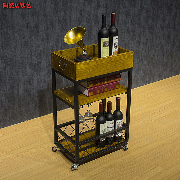 厂家直销包邮欧式铁艺复古餐车创意移动手推车酒水车红酒快canche
