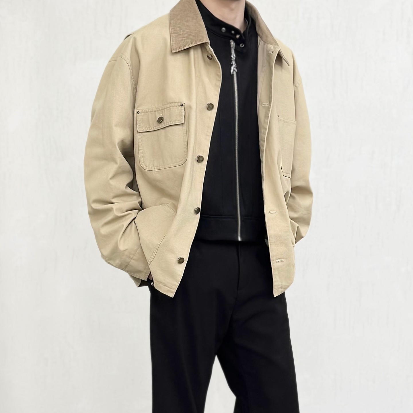 Pra风格 阿苏特染卡哈特外套 立体裁剪灯芯绒领口休闲谷仓夹克