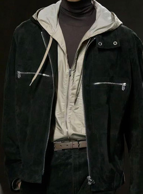 H高定系列绒面男士真皮皮衣进口山羊绒皮料休闲老钱风低调高级