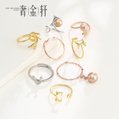 925纯银日韩戒指空托女小鹿猫咪简约18K金戒指托镶嵌珍珠戒托配件