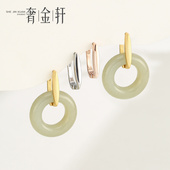 S925纯银平安扣耳环空托女古法银耳坠托18K沙金diy和田玉碧玉耳托
