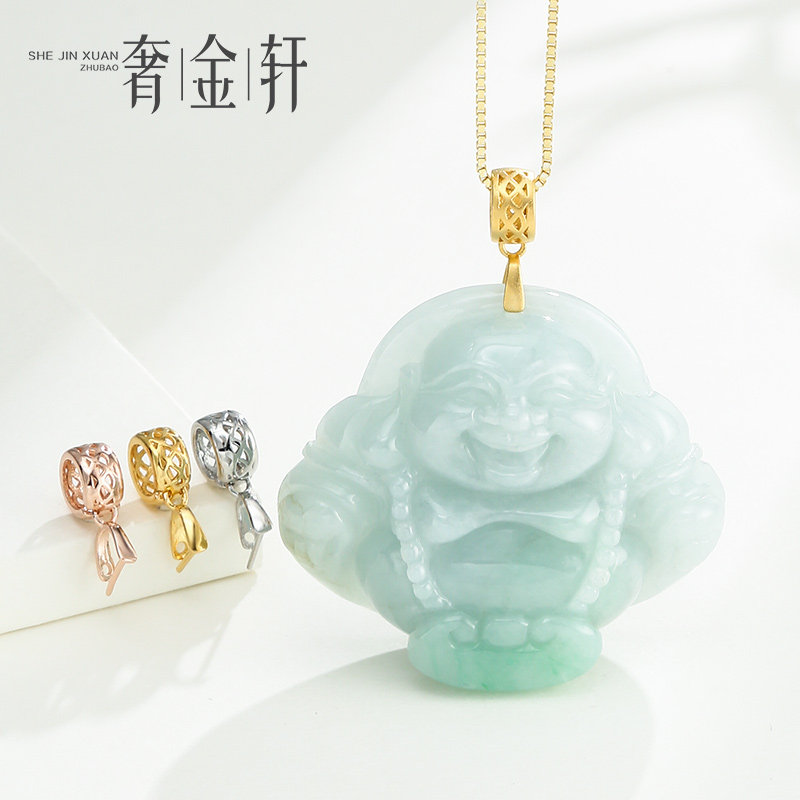 S925纯银吊坠扣头加厚夹扣瓜子扣玉石翡翠镶嵌吊坠1K金扣配件