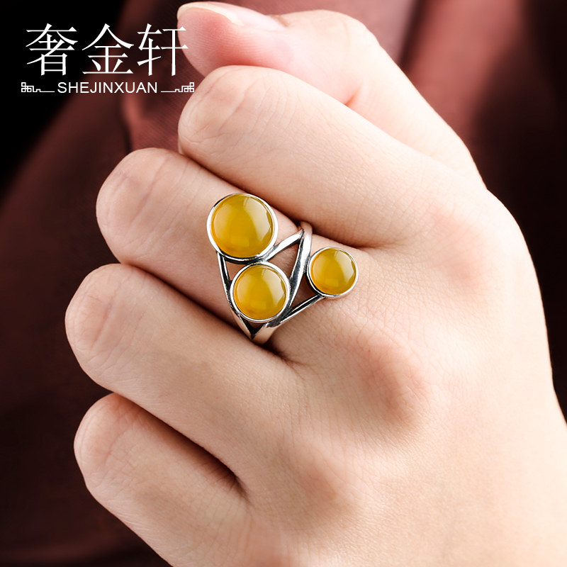 925银圆形男女戒指托 原创简约气质戒指空托 diy蜜蜡珊瑚石指环托