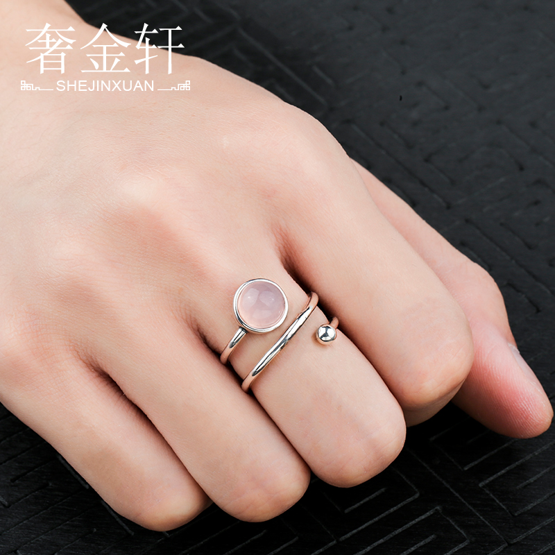 925纯银镀白金戒指托diy双环琥珀