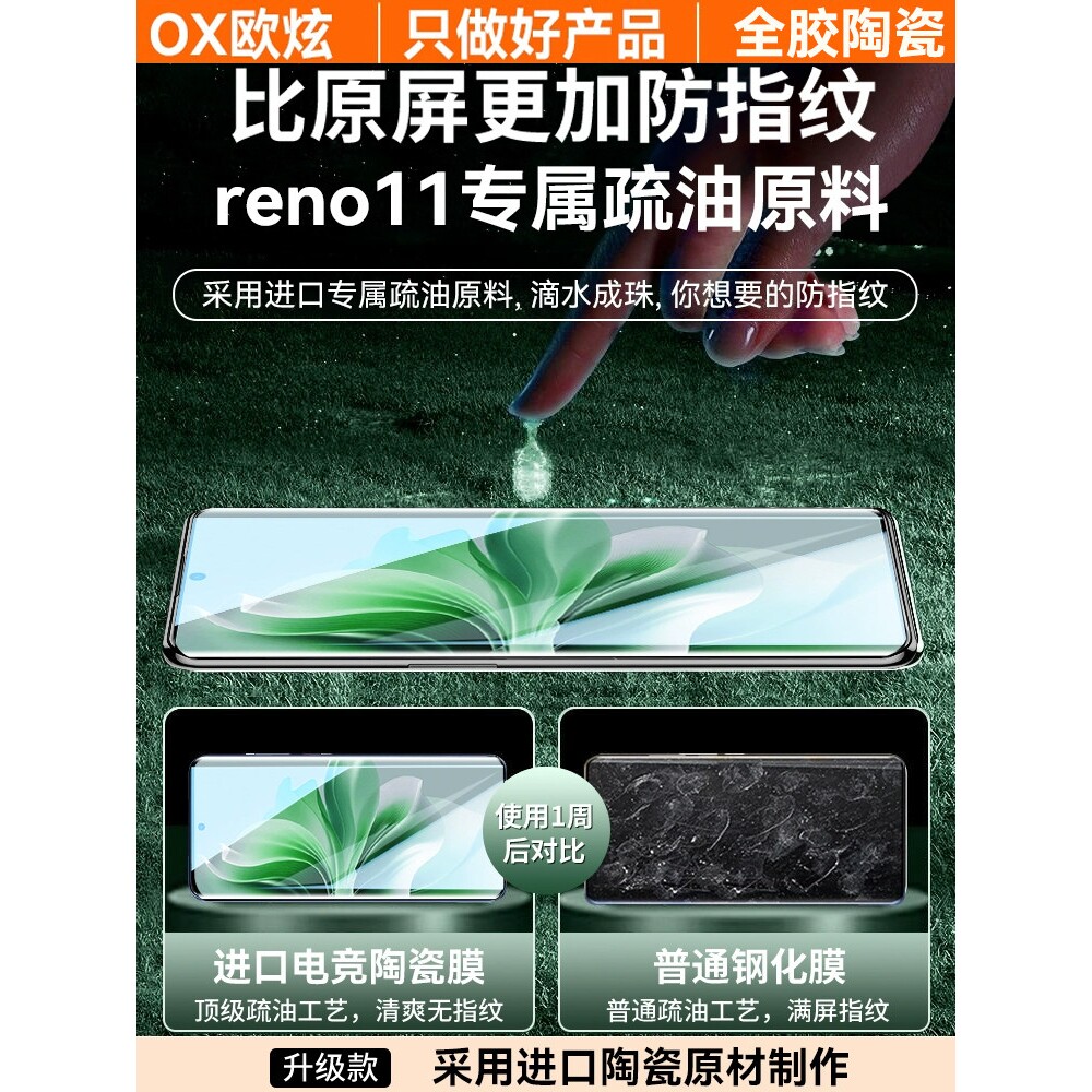 德国青果老黄【微晶陶瓷膜】适用opporeno12手机膜reno14/13pro水凝膜reno11/10/9/8新款全屏findx6pro+防窥